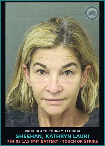 CCW arrest card for SHEEHAN, KATHRYN LAURI in Palm Beach County: 784.03 1A1 (MF) BATTERY - TOUCH OR STRIKE