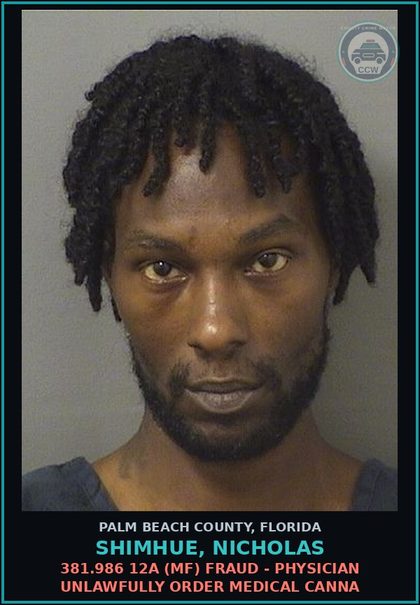 CCW arrest card for SHIMHUE, NICHOLAS in Palm Beach County: 948.06 PROB VIOLATION -
