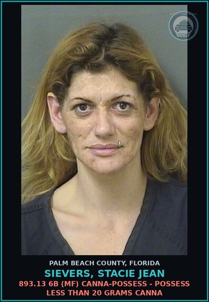CCW arrest card for SIEVERS, STACIE JEAN in Palm Beach County: 893.13 6B (MF) Canna-POSSESS - POSSESS LESS THAN 20 GRAMS Canna