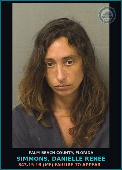 CCW arrest card for SIMMONS, DANIELLE RENEE in Palm Beach County: 843.15 1B (MF) FAILURE TO APPEAR -