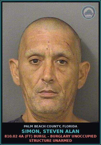 CCW arrest card for SIMON, STEVEN ALAN in Palm Beach County: 812.014 2C6 (FT) VEH THEFT - GRAND THEFT OF MOTOR VEHICLE