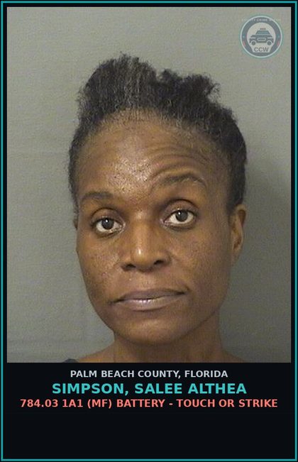 CCW arrest card for SIMPSON, SALEE ALTHEA in Palm Beach County: 784.03 1A1 (MF) BATTERY - TOUCH OR STRIKE