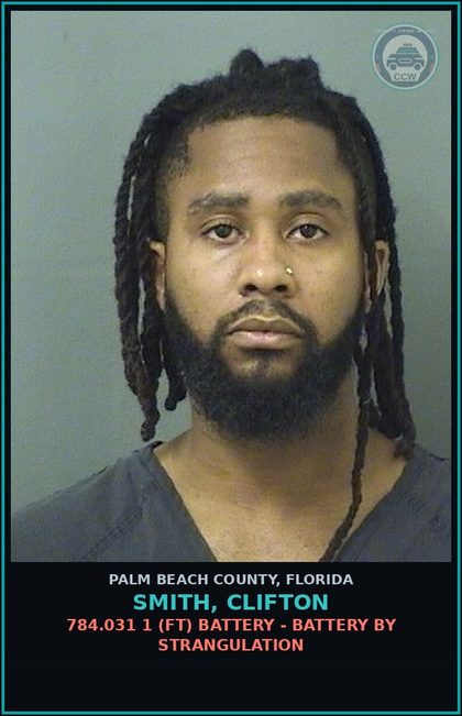 CCW arrest card for SMITH, CLIFTON in Palm Beach County: 914.22 1E (FF) OBSTRUCTING JUSTICE - HINDER WITN COMM INFO TO LEO/JUDG FEL 2ND PROC