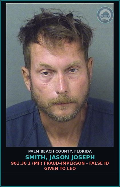 CCW arrest card for SMITH, JASON JOSEPH in Palm Beach County: 999.9999 9999 MUNICIPAL ORDINANCE VIOL - MUNICIPAL ORDINANCE VIOL