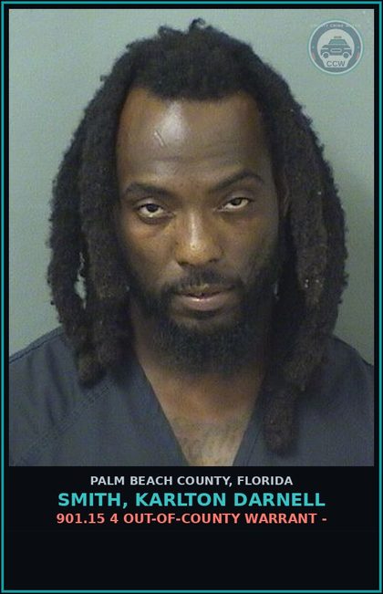 CCW arrest card for SMITH, KARLTON DARNELL in Palm Beach County: 901.15 4 OUT-OF-COUNTY WARRANT -