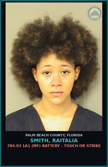CCW arrest card for SMITH, RAITALIA in Palm Beach County: 784.03 1A1 (MF) BATTERY - TOUCH OR STRIKE