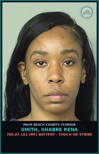 CCW arrest card for SMITH, SHABRE RENA in Palm Beach County: 784.03 1A1 (MF) BATTERY - TOUCH OR STRIKE