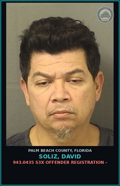 CCW arrest card for SOLIZ, DAVID in Palm Beach County: 943.0435 s3x OFFENDER REGISTRATION -