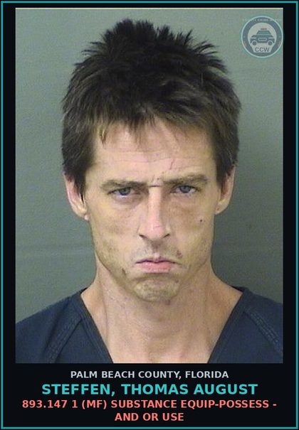 CCW arrest card for STEFFEN, THOMAS AUGUST in Palm Beach County: 893.13 6A (FT) DRUGS-POSSESS - POSSESS contr substance W/O PRESCRIPTION