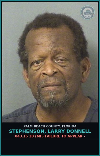CCW arrest card for STEPHENSON, LARRY DONNELL in Palm Beach County: 843.15 1B (MF) FAILURE TO APPEAR -