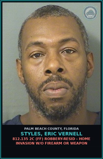 CCW arrest card for STYLES, ERIC VERNELL in Palm Beach County: 843.02 (MF) RESIST OFFICER - OBSTRUCT W/O VIOLENCE