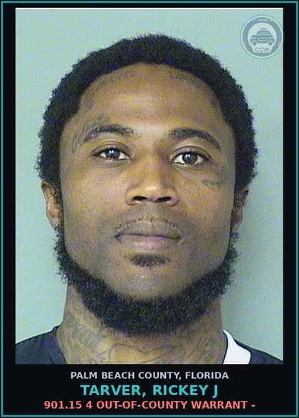 CCW arrest card for TARVER, RICKEY J in Palm Beach County: 901.15 4 OUT-OF-COUNTY WARRANT -