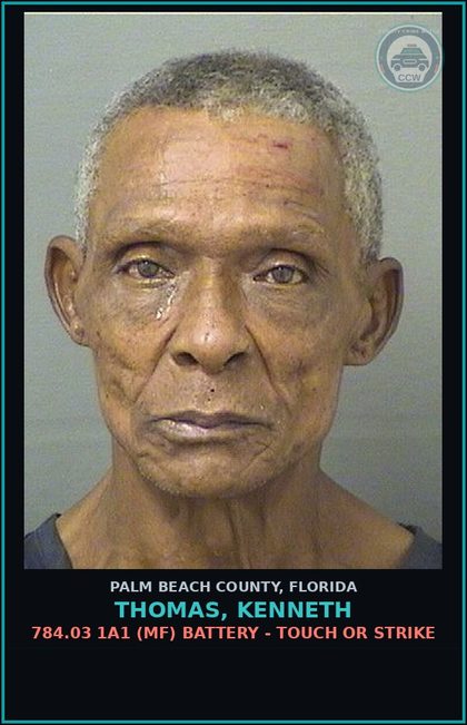 CCW arrest card for THOMAS, KENNETH in Palm Beach County: 784.03 1A1 (MF) BATTERY - TOUCH OR STRIKE