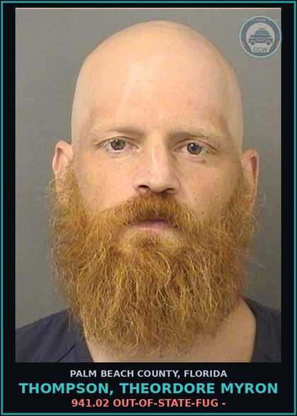 CCW arrest card for THOMPSON, THEORDORE MYRON in Palm Beach County: 941.02 OUT-OF-STATE-FUG -