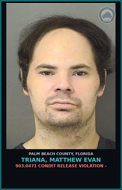 CCW arrest card for TRIANA, MATTHEW EVAN in Palm Beach County: 903.0471 CONDIT RELEASE VIOLATION -