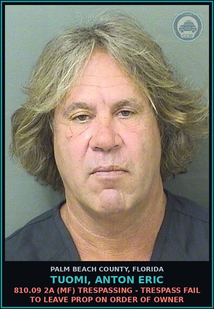 CCW arrest card for TUOMI, ANTON ERIC in Palm Beach County: 877.03 (MS) DISTURBING PEACE - BREACH OF THE PEACE