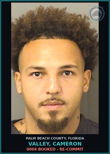 CCW arrest card for VALLEY, CAMERON in Palm Beach County: 0004 BOOKED - RE-COMMIT
