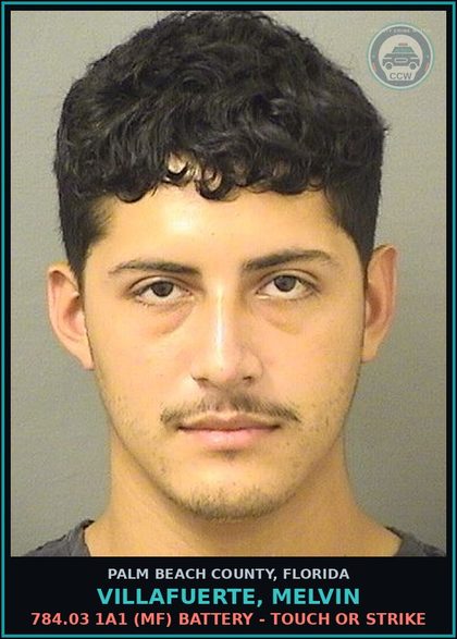 CCW arrest card for VILLAFUERTE, MELVIN in Palm Beach County: 784.03 1A1 (MF) BATTERY - TOUCH OR STRIKE