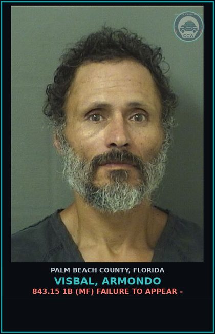 CCW arrest card for VISBAL, ARMONDO in Palm Beach County: 843.15 1B (MF) FAILURE TO APPEAR -