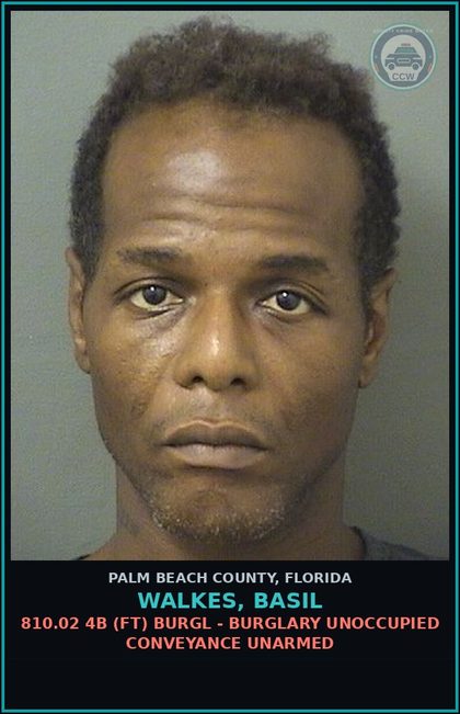 CCW arrest card for WALKES, BASIL in Palm Beach County: 843.15 1A (FT) FAILURE TO APPEAR -
