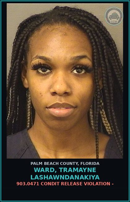 CCW arrest card for WARD, TRAMAYNE LASHAWNDANAKIYA in Palm Beach County: 903.0471 CONDIT RELEASE VIOLATION -