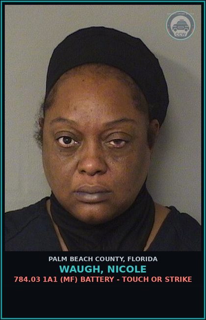 CCW arrest card for WAUGH, NICOLE in Palm Beach County: 784.03 1A1 (MF) BATTERY - TOUCH OR STRIKE