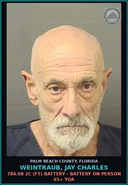 CCW arrest card for WEINTRAUB, JAY CHARLES in Palm Beach County: 784.08 2C (FT) BATTERY - BATTERY ON PERSON 65+ YOA