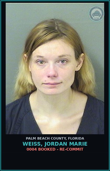 CCW arrest card for WEISS, JORDAN MARIE in Palm Beach County: 0004 BOOKED - RE-COMMIT