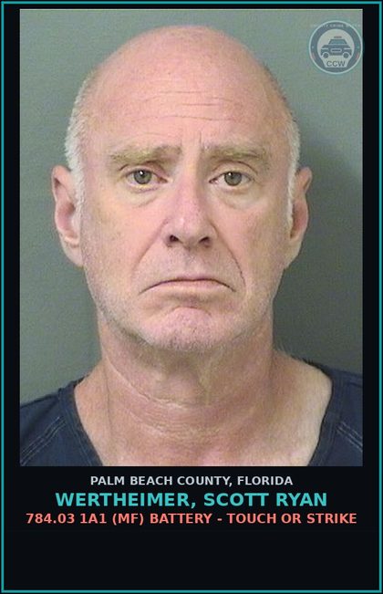 CCW arrest card for WERTHEIMER, SCOTT RYAN in Palm Beach County: 784.03 1A1 (MF) BATTERY - TOUCH OR STRIKE