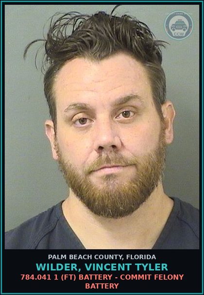 CCW arrest card for WILDER, VINCENT TYLER in Palm Beach County: 784.041 1 (FT) BATTERY - COMMIT FELONY BATTERY