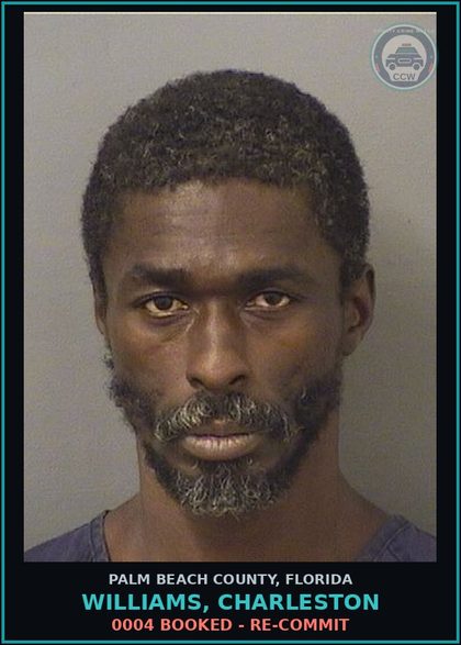 CCW arrest card for WILLIAMS, CHARLESTON in Palm Beach County: 0004 BOOKED - RE-COMMIT
