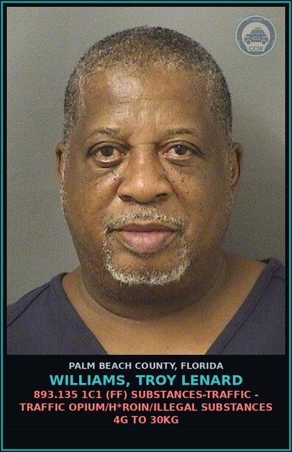 CCW arrest card for WILLIAMS, TROY LENARD in Palm Beach County: 893.13 6A (FT) DRUGS-POSSESS - POSSESS contr substance W/O PRESCRIPTION