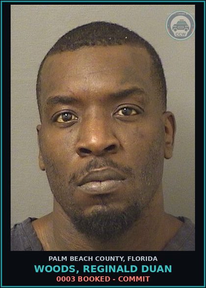 CCW arrest card for WOODS, REGINALD DUAN in Palm Beach County: 0003 BOOKED - COMMIT