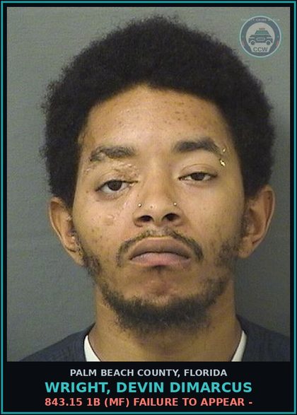 CCW arrest card for WRIGHT, DEVIN DIMARCUS in Palm Beach County: 0004 BOOKED - RE-COMMIT