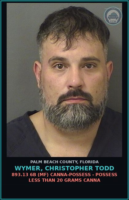 CCW arrest card for WYMER, CHRISTOPHER TODD in Palm Beach County: 320.061 (MS) NON-MOVING VIOL - ALTER OBSCURE VEHICLE REGISTR/LICENSE PLATE