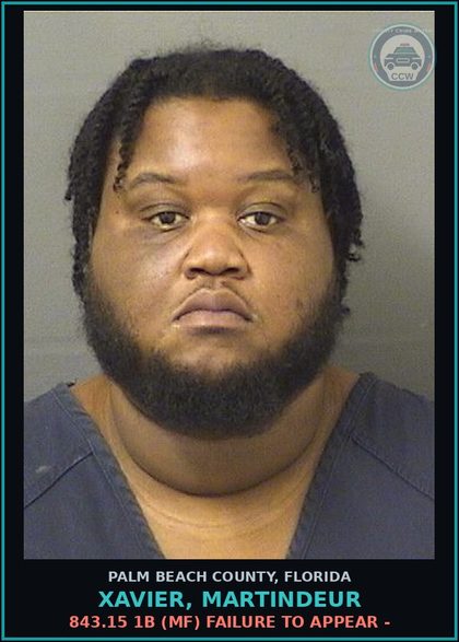 CCW arrest card for XAVIER, MARTINDEUR in Palm Beach County: 843.15 1B (MF) FAILURE TO APPEAR -