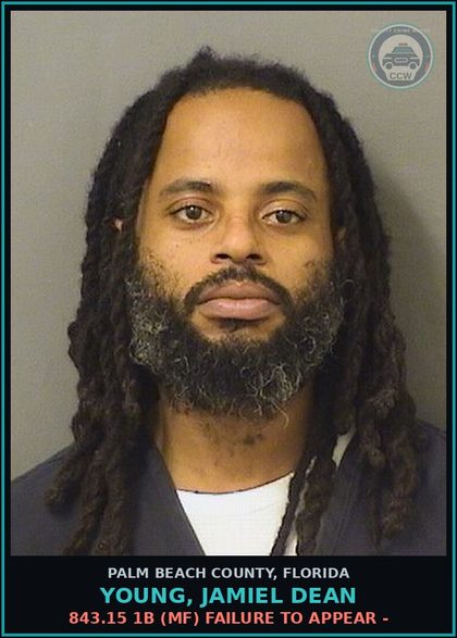 CCW arrest card for YOUNG, JAMIEL DEAN in Palm Beach County: 843.15 1B (MF) FAILURE TO APPEAR -