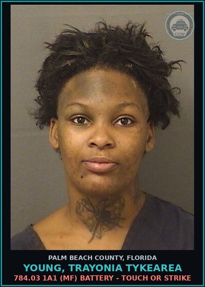 CCW arrest card for YOUNG, TRAYONIA TYKEAREA in Palm Beach County: 784.03 1A1 (MF) BATTERY - TOUCH OR STRIKE