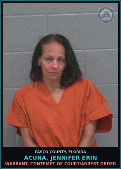 CCW arrest card for ACUNA, JENNIFER ERIN in Pasco County: WARRANT, CONTEMPT OF COURT/ARREST ORDER