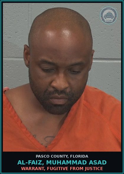 CCW arrest card for AL-FAIZ, MUHAMMAD ASAD in Pasco County: WARRANT, FUGITIVE FROM JUSTICE