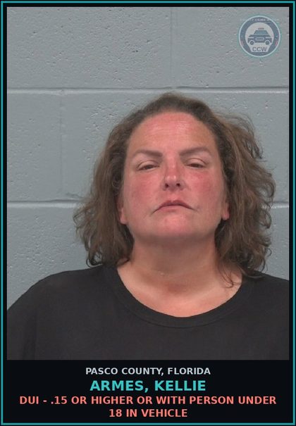 CCW arrest card for ARMES, KELLIE in Pasco County: DUI - .15 OR HIGHER OR WITH PERSON UNDER 18 IN VEHICLE