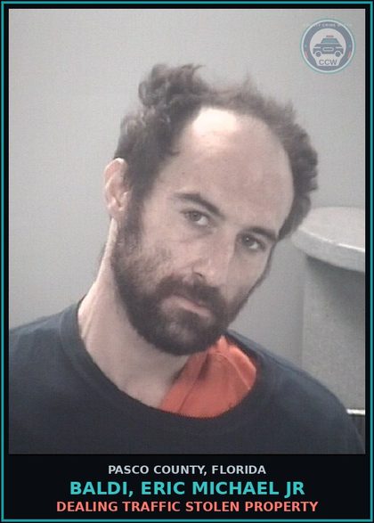 CCW arrest card for BALDI, ERIC MICHAEL JR in Pasco County: DEALING TRAFFIC STOLEN PROPERTY
