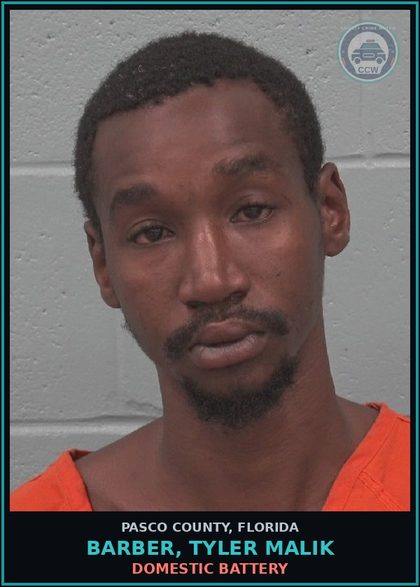 CCW arrest card for BARBER, TYLER MALIK in Pasco County: DOMESTIC BATTERY