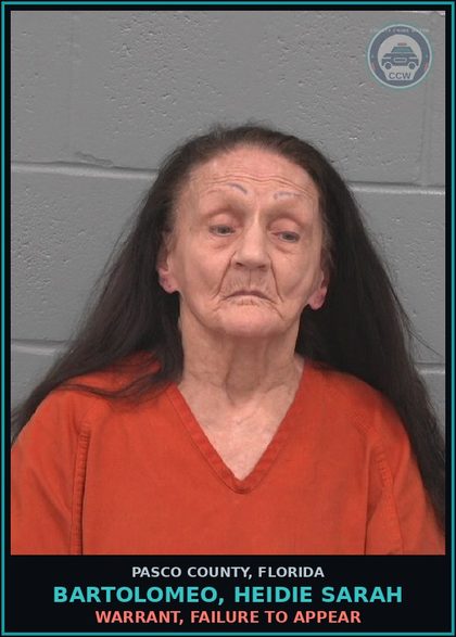 CCW arrest card for BARTOLOMEO, HEIDIE SARAH in Pasco County: WARRANT, FAILURE TO APPEAR
