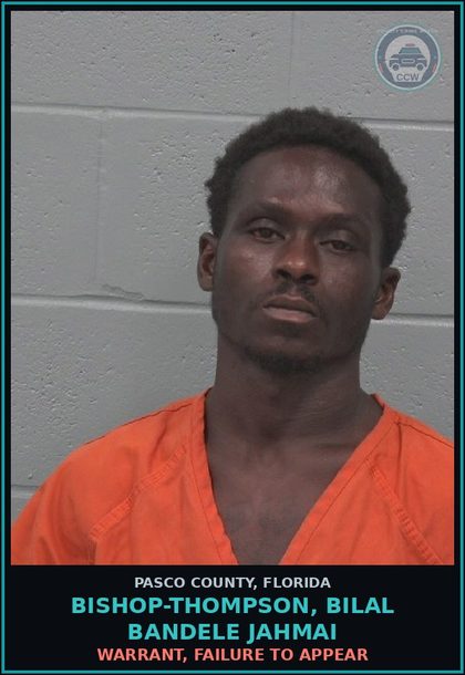CCW arrest card for BISHOP-THOMPSON, BILAL BANDELE JAHMAI in Pasco County: WARRANT, FAILURE TO APPEAR