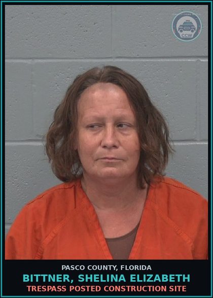 CCW arrest card for BITTNER, SHELINA ELIZABETH in Pasco County: TRESPASS POSTED CONSTRUCTION SITE