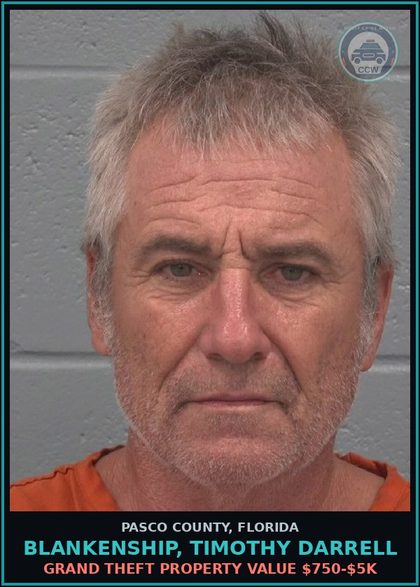 CCW arrest card for BLANKENSHIP, TIMOTHY DARRELL in Pasco County: GRAND THEFT PROPERTY VALUE $750-$5K