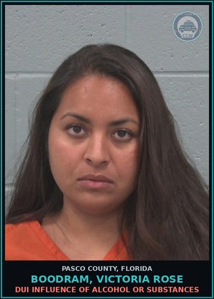 CCW arrest card for BOODRAM, VICTORIA ROSE in Pasco County: DUI INFLUENCE OF ALCOHOL OR DRUGS