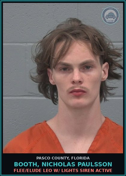 CCW arrest card for BOOTH, NICHOLAS PAULSSON in Pasco County: FLEE/ELUDE LEO W/ LIGHTS SIREN ACTIVE