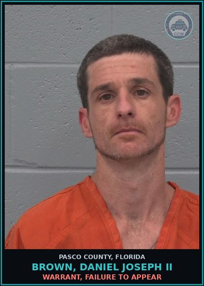 CCW arrest card for BROWN, DANIEL JOSEPH II in Pasco County: WARRANT, FAILURE TO APPEAR